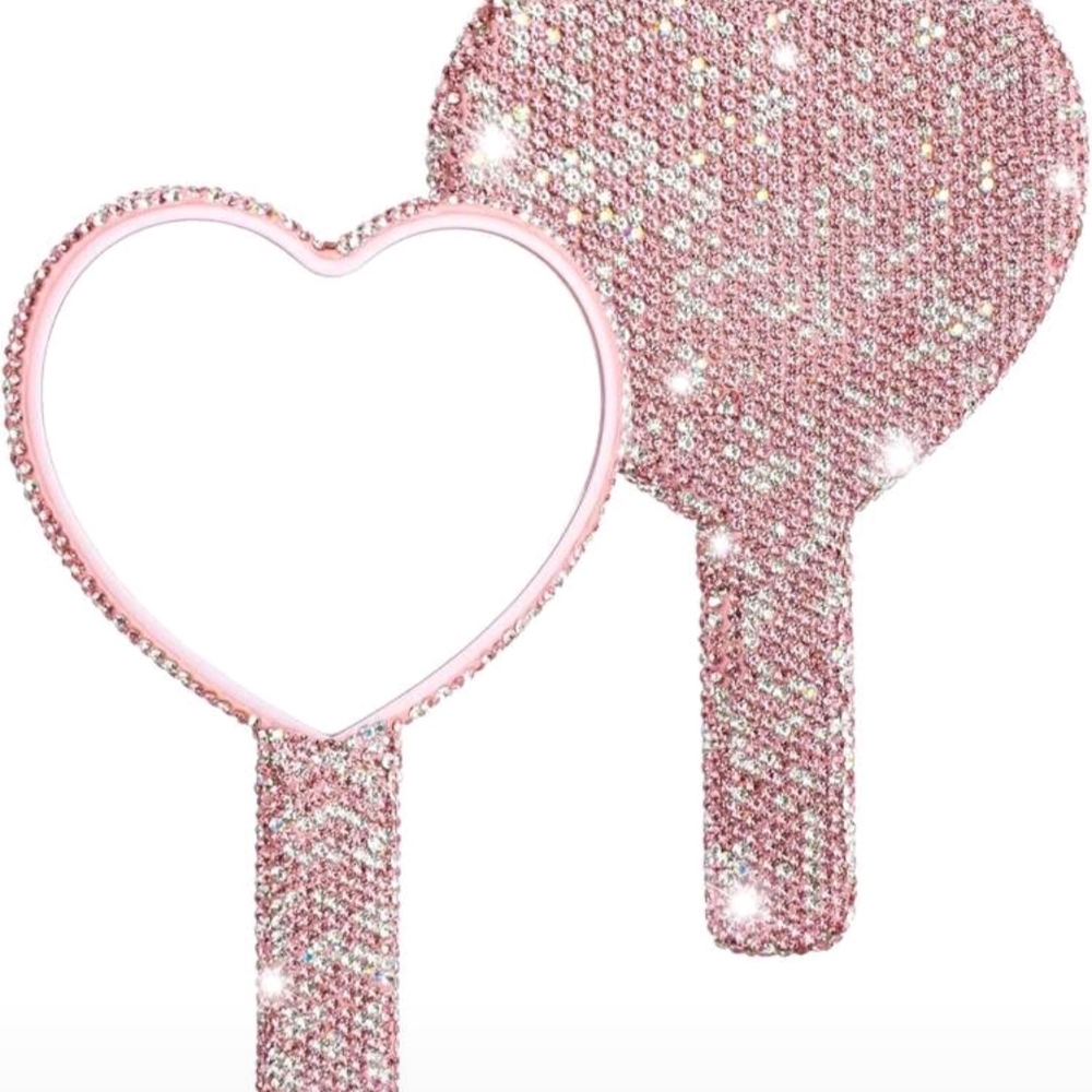 Glam Pink Rhinestone Heart Mirror